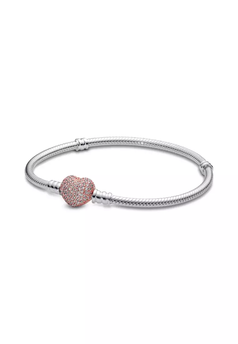 Moments Pavé Heart Clasp Snake Chain Bracelet