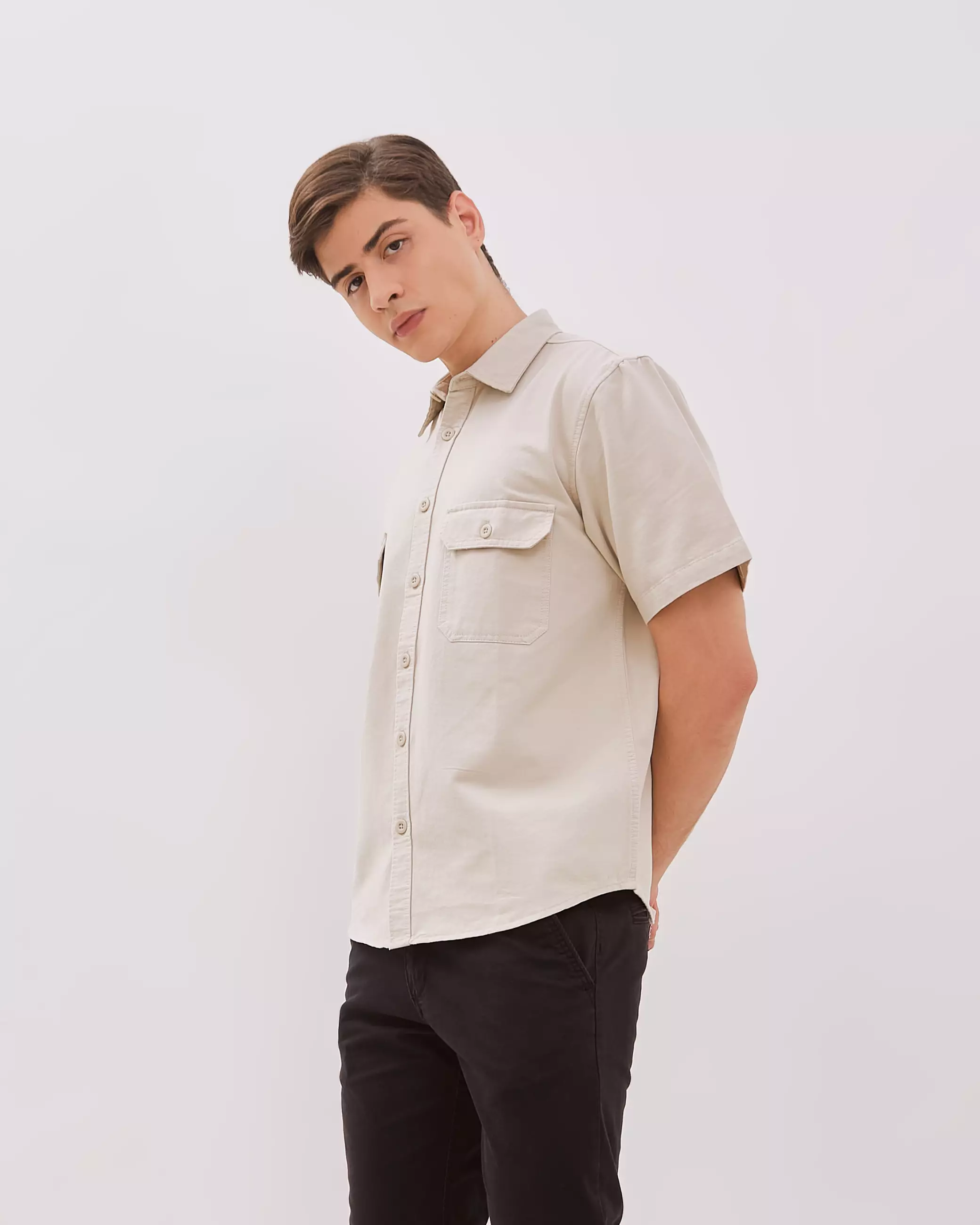 AMK Kemeja Pria Lengan Pendek SHS Jiya Ss Cream