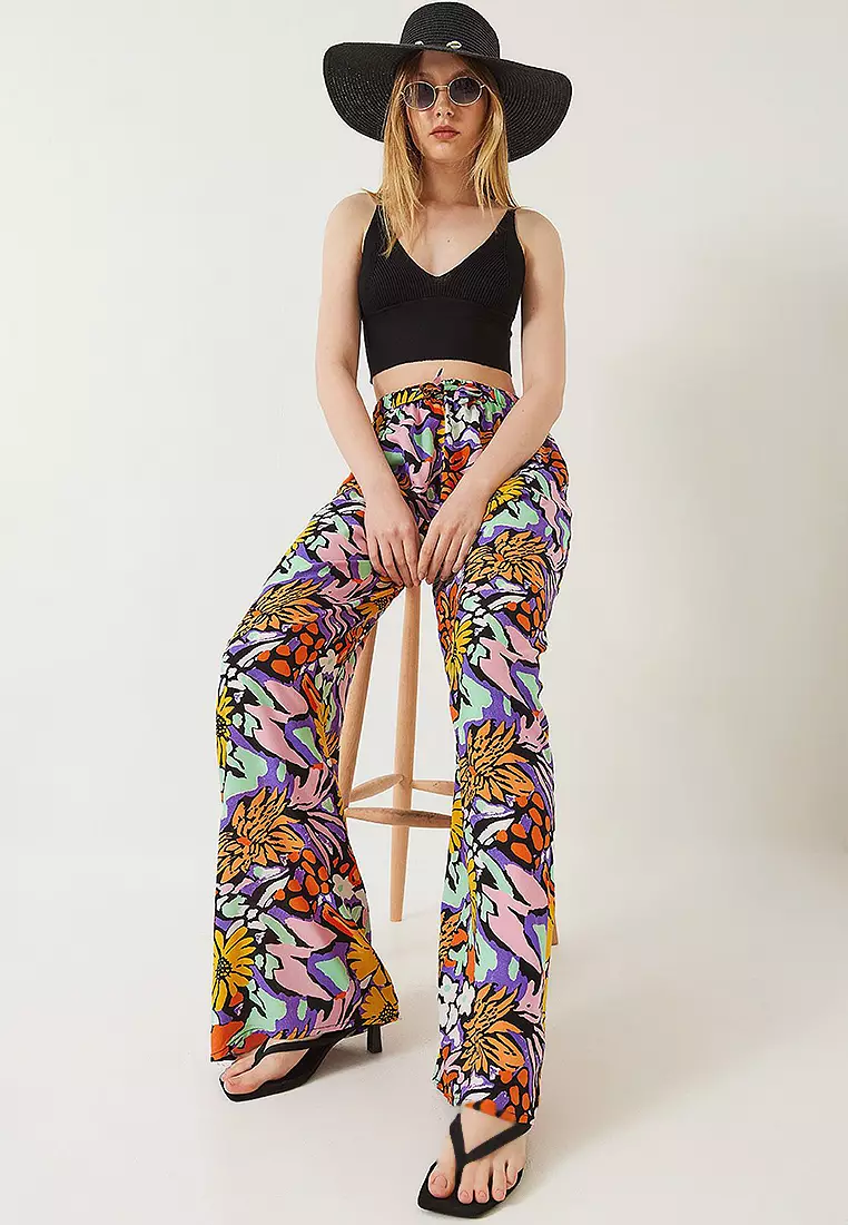 Waist Tied Patterned Trousers