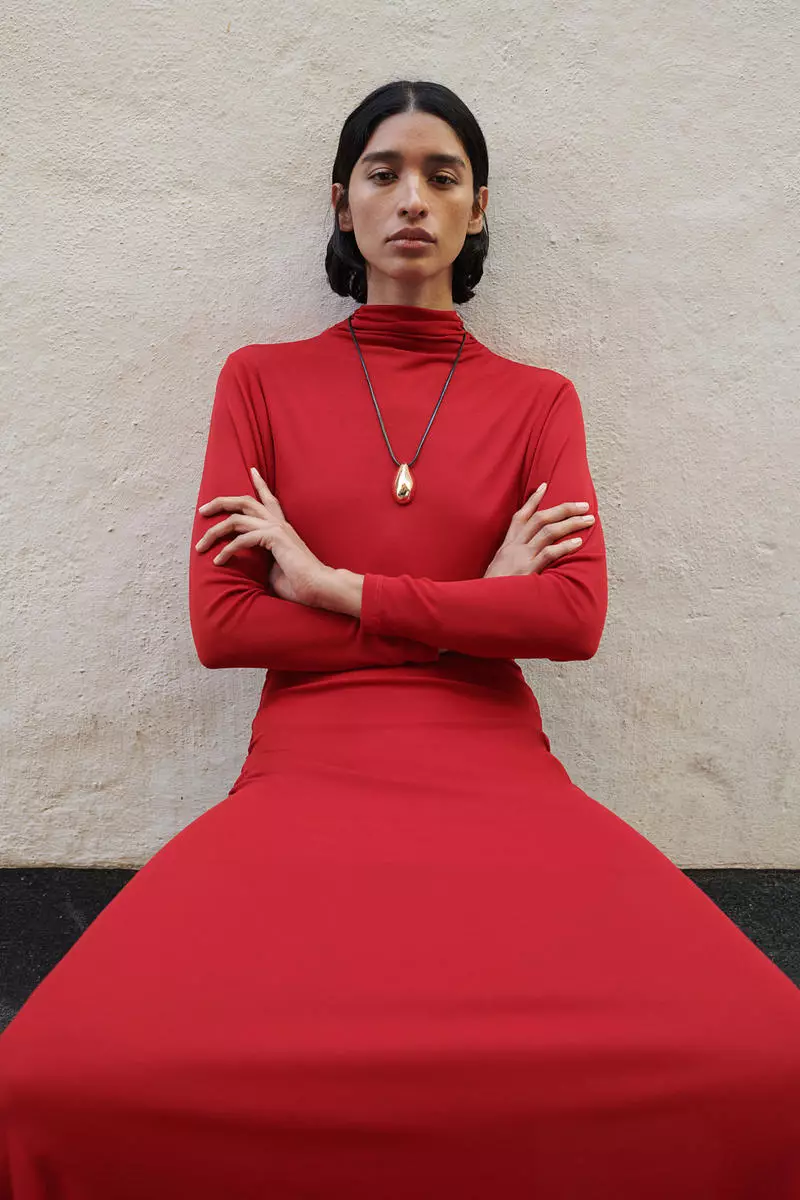 chinese dress ladies H&M. Long red dress with rope detail and neckline, size XXL – Hibuy  market main image 0