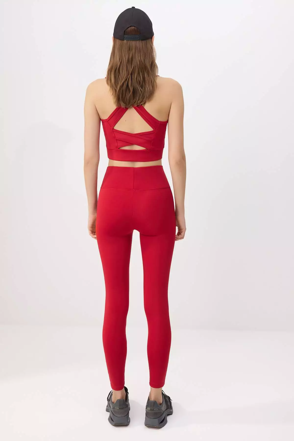 Red Wide Waist Elastic Extra Gathering Full Length Knitted Sports Leggings Twoaw21Ta29