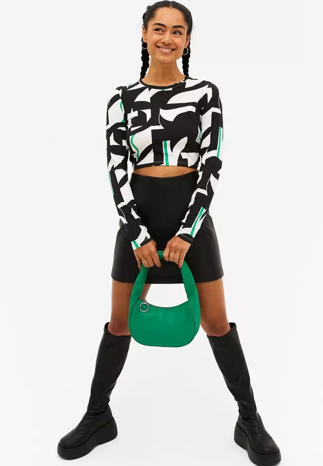 Monki Long Sleeve Crop Top With Cut Out Back 2024