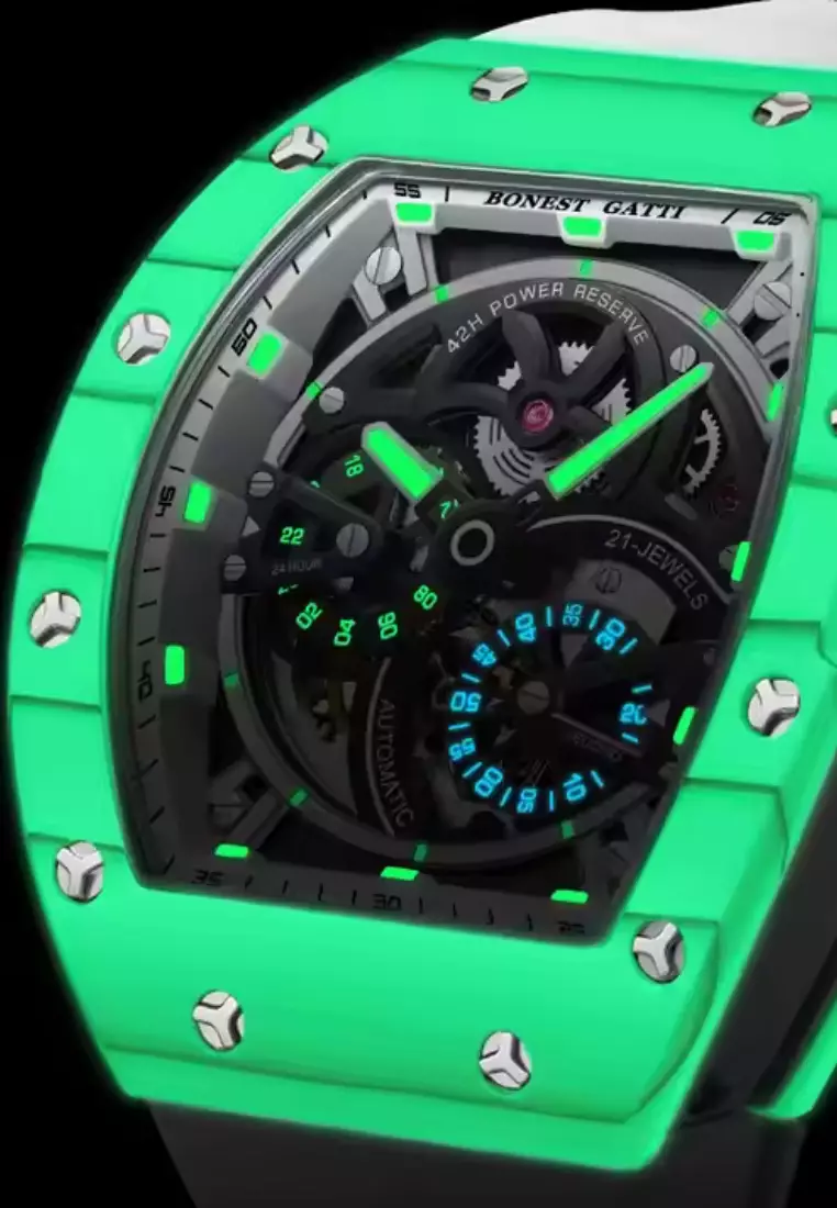 Automatic Unisex Carbon Fiber Watch, Rubber Strap