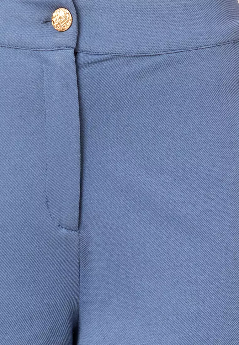 Blue Sleeveless Crop Top And Straight Fit Trousers Co-ord Set