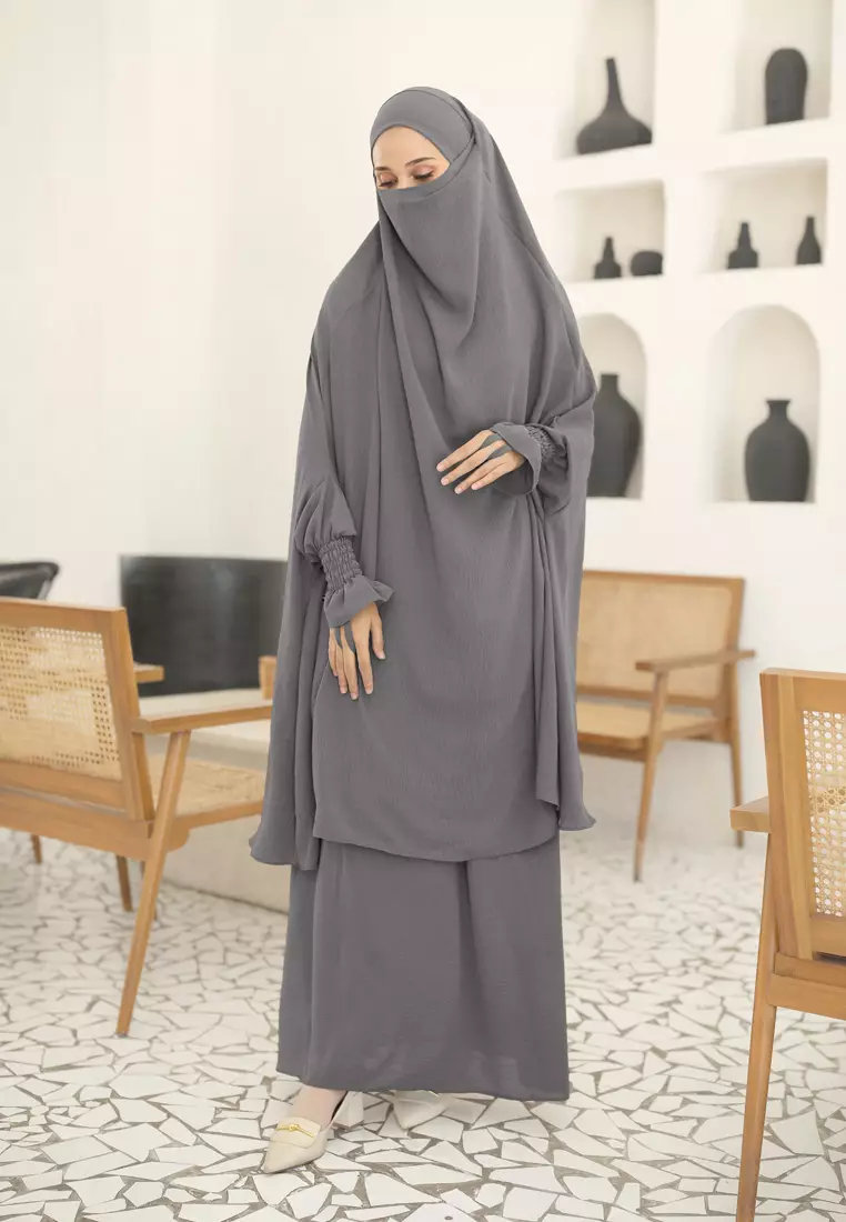 Zelena - Hifza Abaya Set - Dress Khimar Gamis Muslimah - Camo Grey