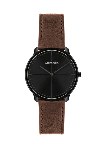 Calvin Klein Watches CK25200155 Unisex Dark Brown Leather Bracelet and  Black Dial Quartz Watch | ZALORA Philippines