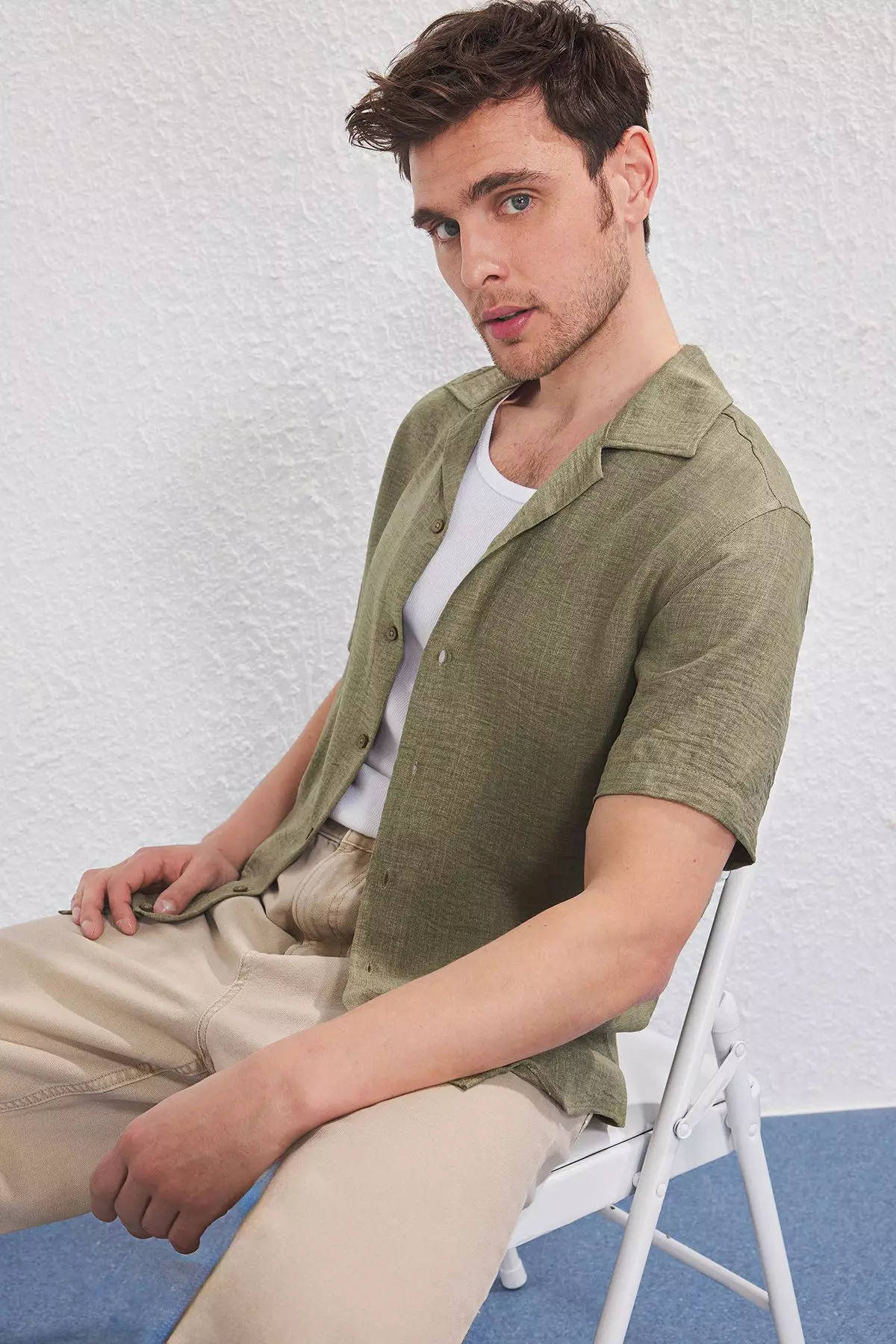 Khaki Regular Fit Linen Look Loose Loose Shirt TMNSS25GO00075