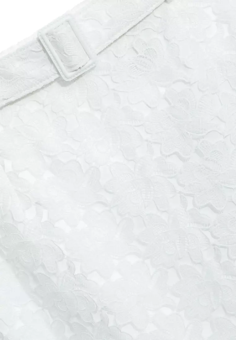 Front Cut Out Lace White Skirt