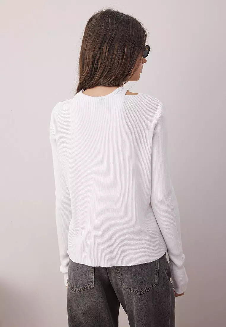 Bone Mercerized Look 2-Piece Knitwear Cardigan-Blouse Set Twoaw26Hi00035
