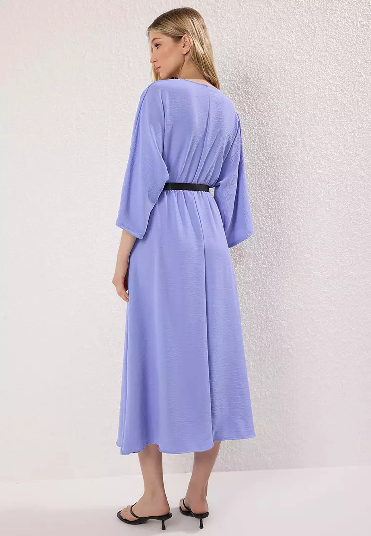 Indigo Belted A-line Double Breasted Aerobin Midi Woven Dress TWOSS24EL00992