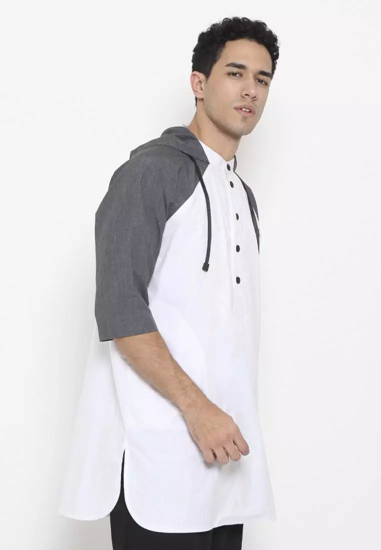 Zayidan Baju Koko Gamis Muslim Pria Mumtaz Hoodie - Putih