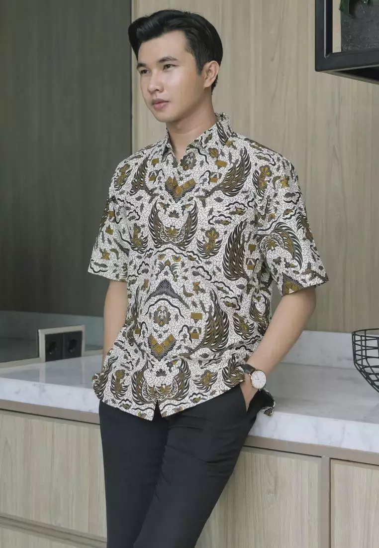 kemeja batik pria lengan panjang batik garuda white