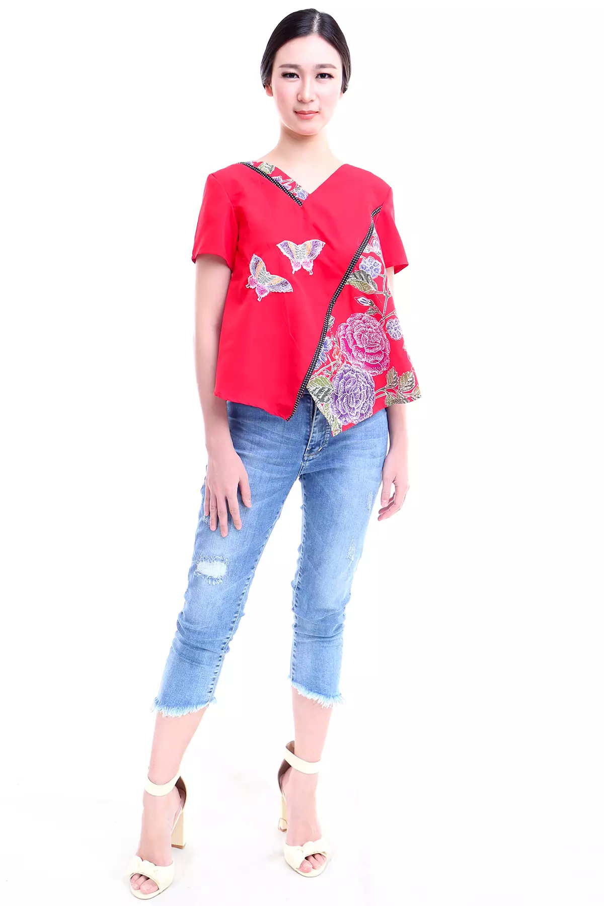 Lituhayu Papilon Mawar Merah Blus Batik