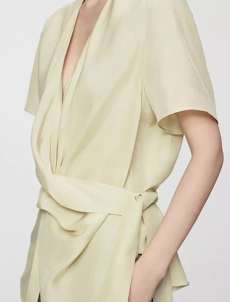 V-Neck Twist Knot Short Sleeve Shirt