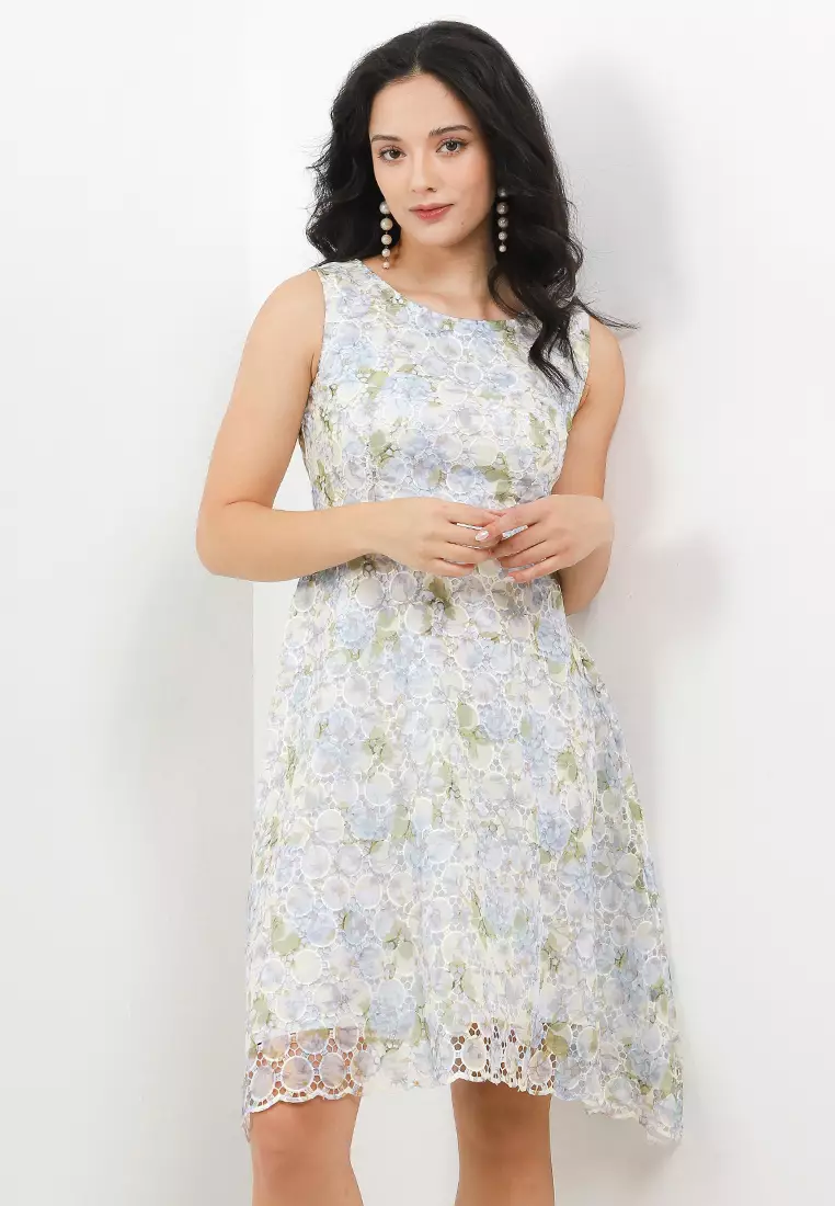 Jual Icons Flo Print Laser Cut Out Sleeveless Dress Original 2026 ...