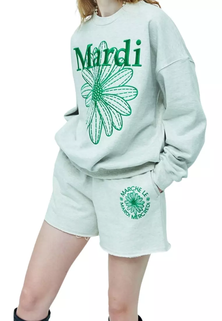 Sweatshirt Flowermardi Needlework - Oatmeal Green