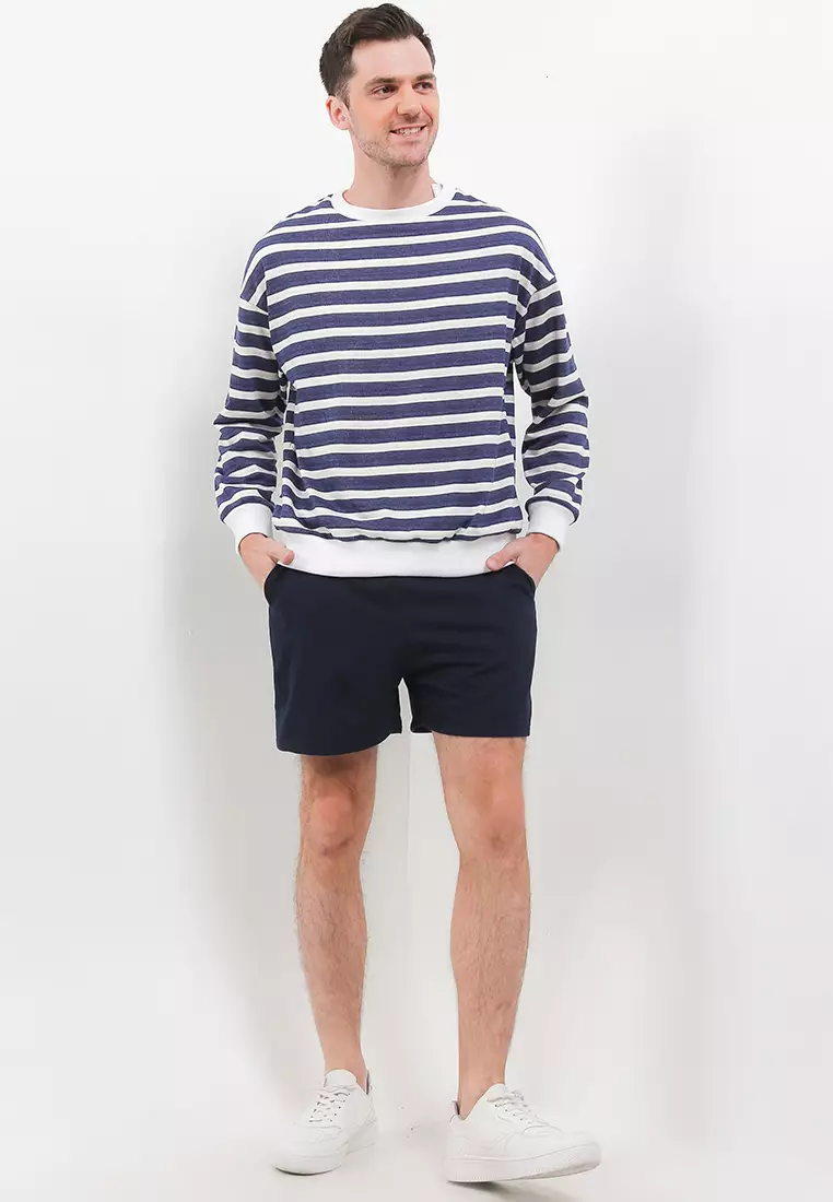 Sweater Lengan Panjang Stripe Short Pants Set