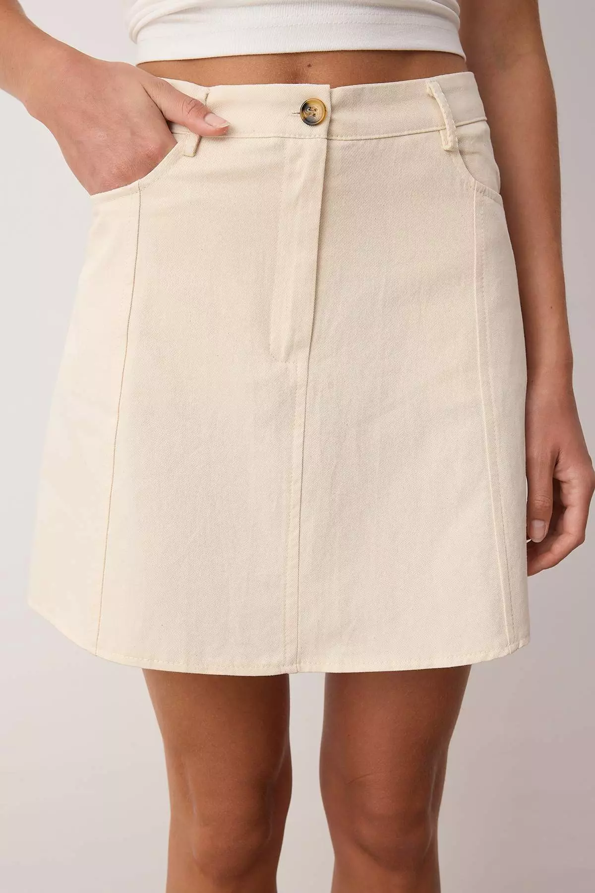 Ecru Cotton Gabardine Mini Godeli Flared Skirt