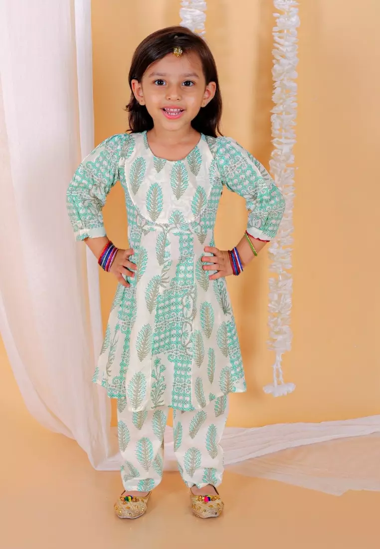 “Neelegagan 女孩花卉印花 Anarkali Kurta 套装 ”