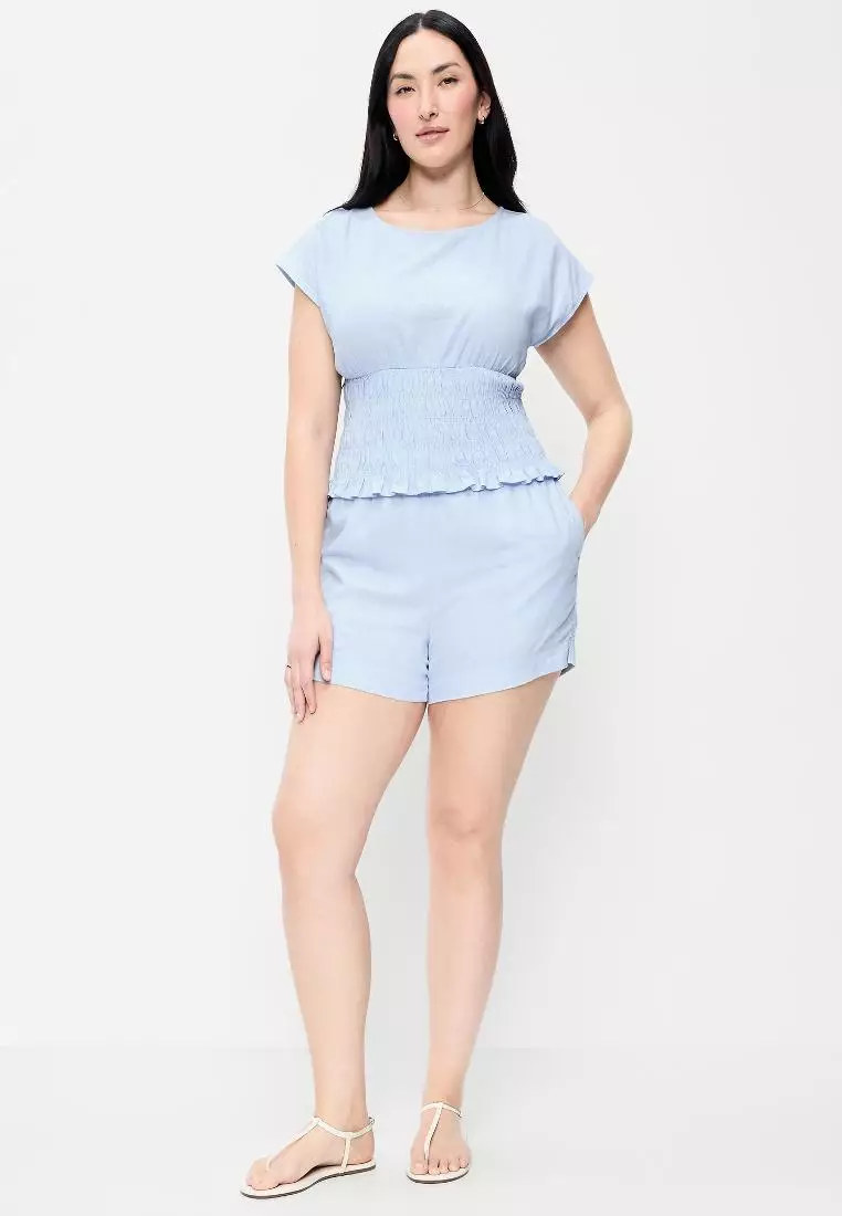 High-Waisted Beach Linen Pull-On Shorts