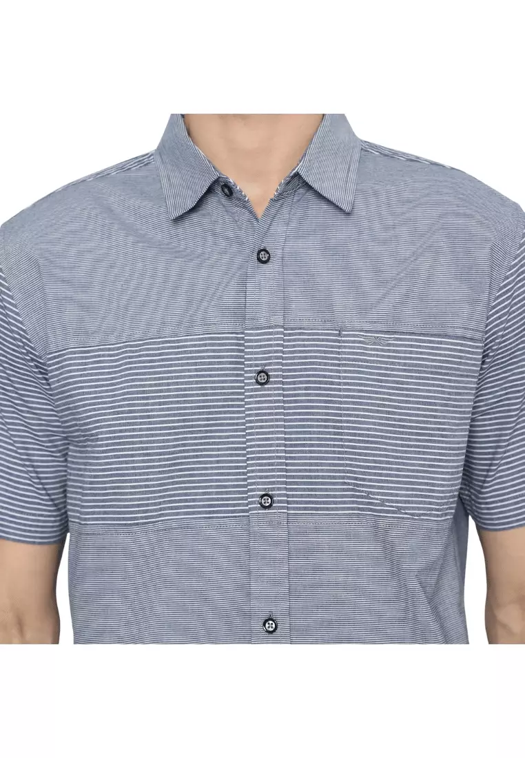 RBJ Kemeja Salur Kombi Biru Regular Fit Pria