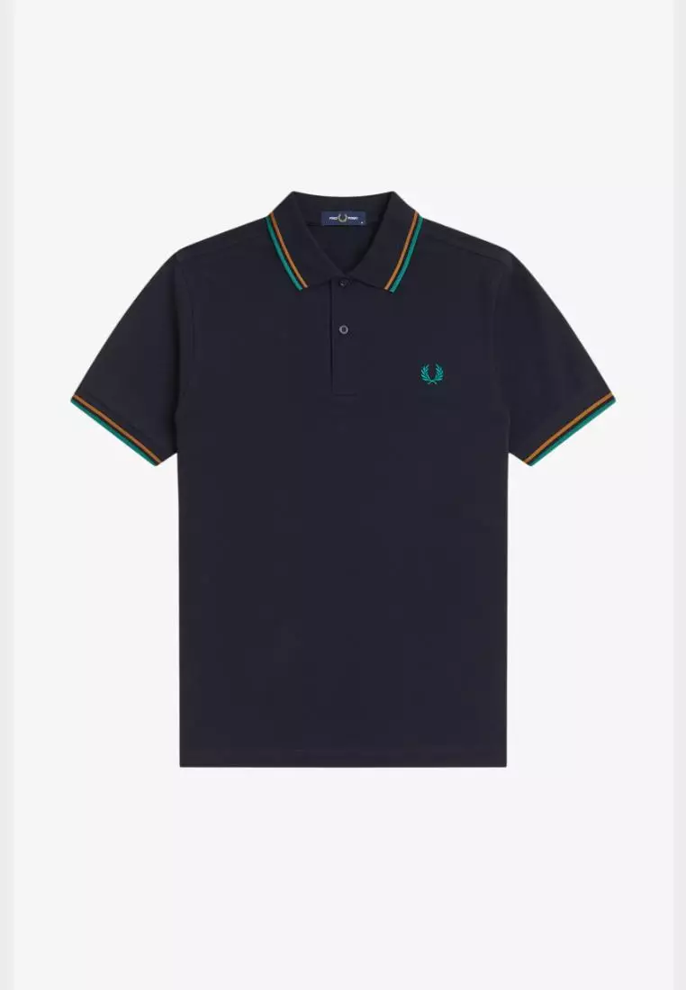 Fred Perry M1588 Twin Tipped T-Shirt (Navy / Dark Caramel / Sport Green)