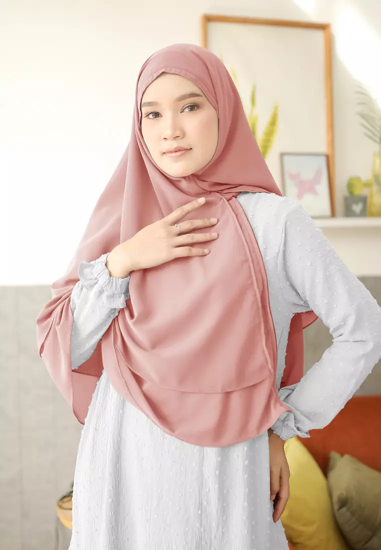 Anya Instan | Hijab Instan Resleting | Bergo Khimar Kerudung 2 Layer  - Nectar Peach