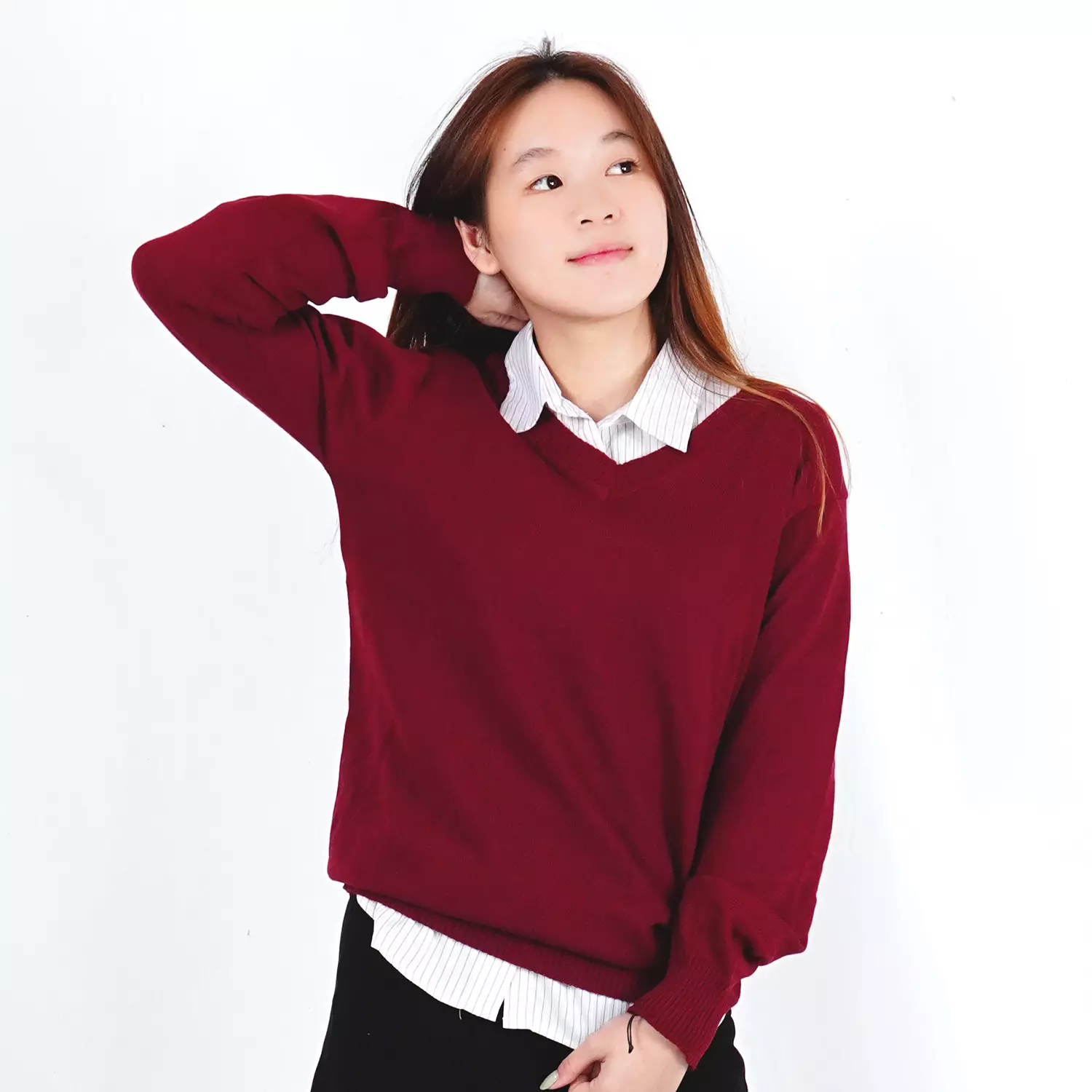 OKECHUKU Vanessa Sweater Rajut / Sweter Knit Wanita Tangan Panjang / Switer Leher V Basic Polos