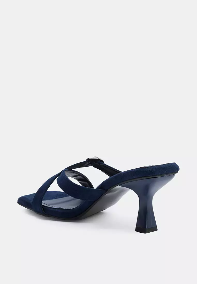 Gold Buckle Square Toe Heels