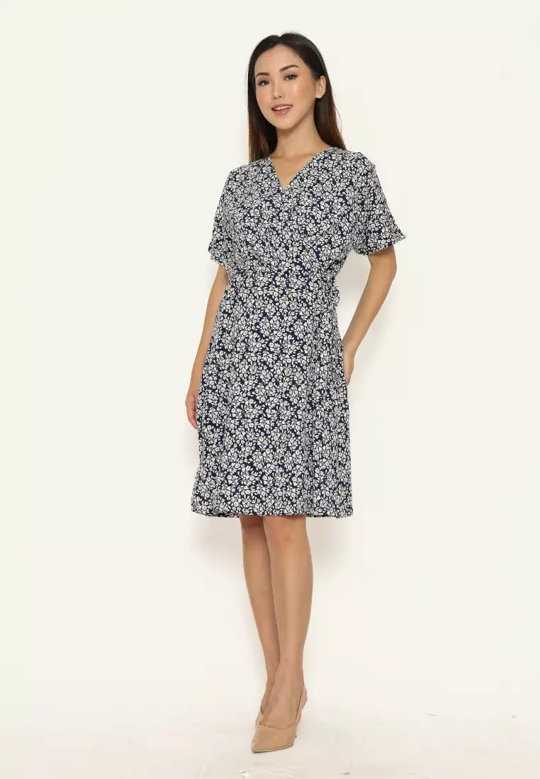 Urban Exchange Josie Dress Navy - Printed Dress Navy Korean Style