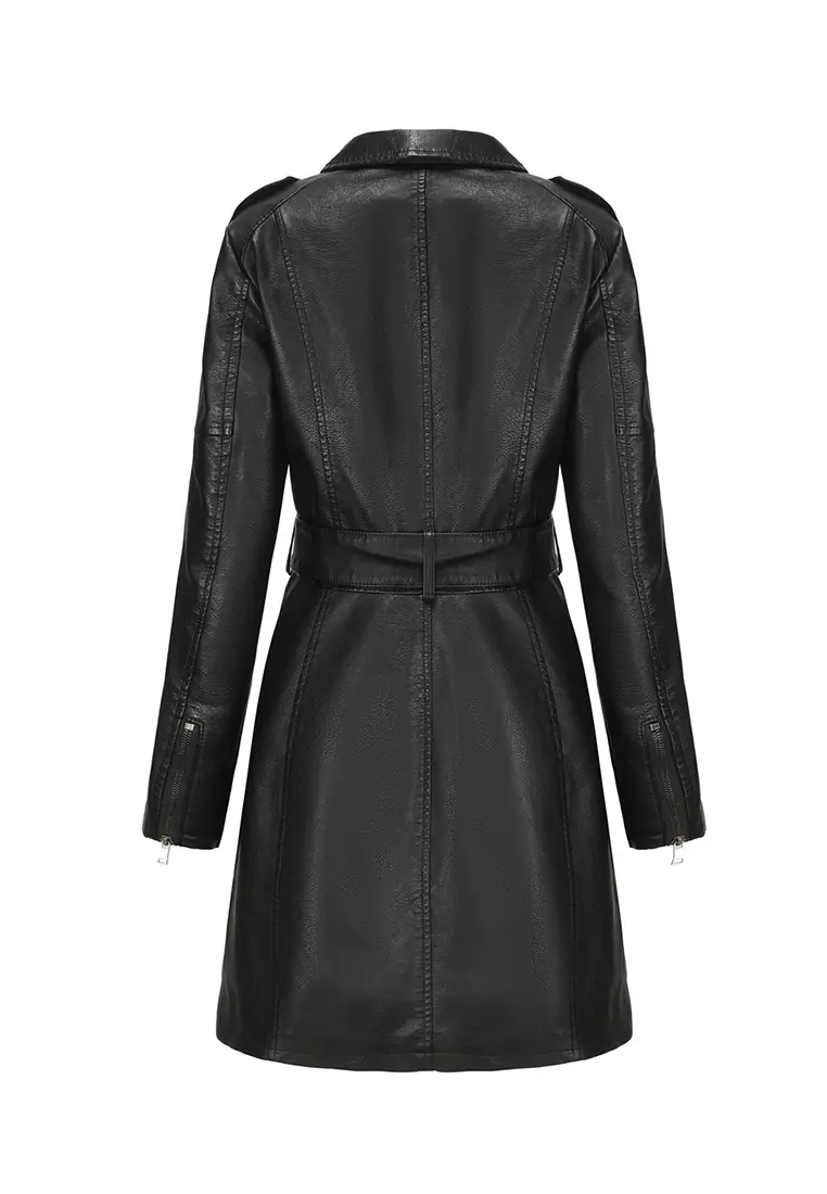 British Style Faux Leather Trench Coat AD6652