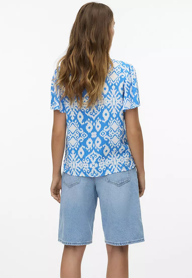 Ethnic Pattern V-Neck Blouse