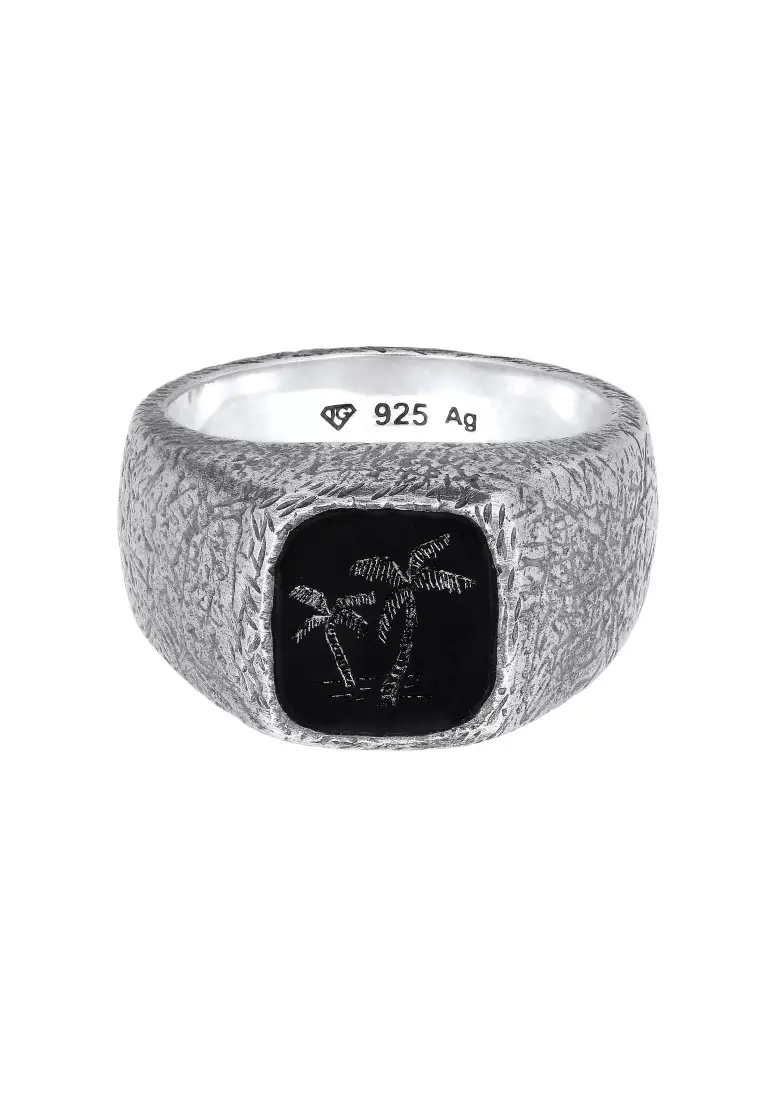 EXCLUSIVE Cincin Perhiasan Perak 925 Pria Palm Tree Onyx