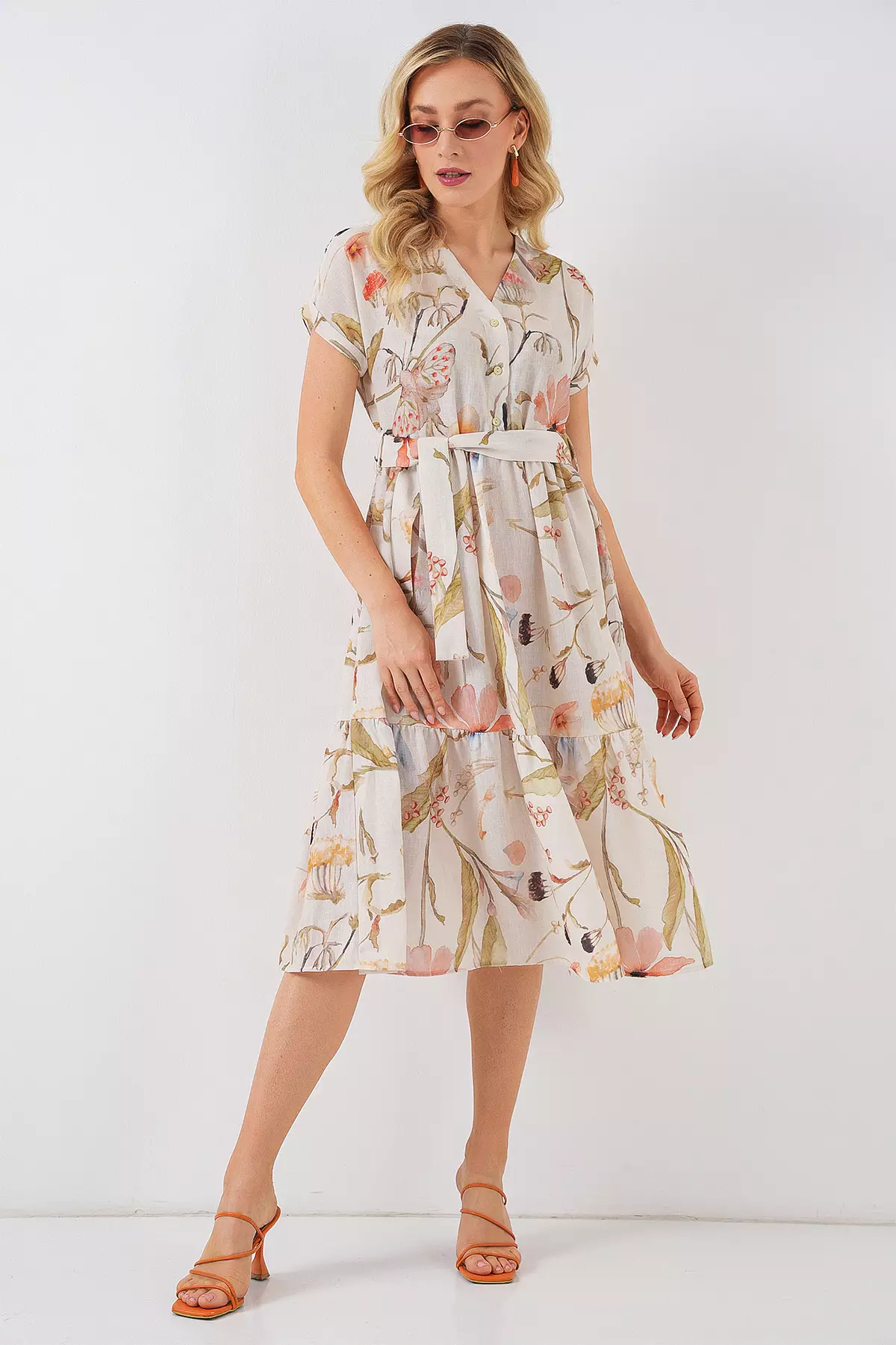 Printed Short Sleeve Shirt Dress