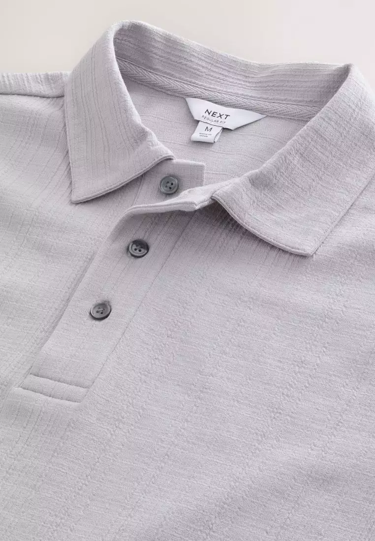 Crepe Textured Button Neck Polo Shirt