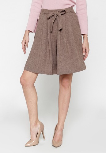 Textured Look Short Culottes Brown