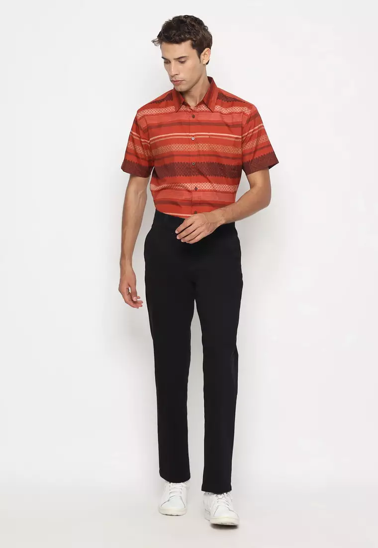 POLICE Celana Chino Panjang Hitam Cotton Premium Stretch Regular Fit Pria