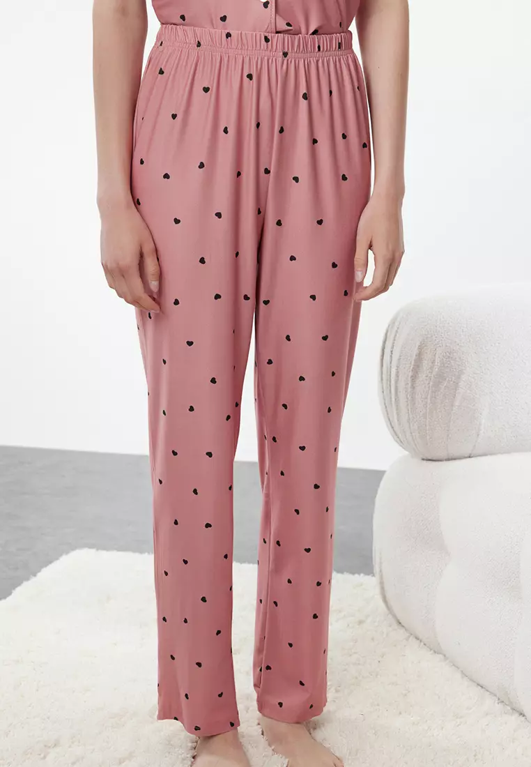 Dusty Rose Heart Knitted Pajama Set THMSS24PT00286