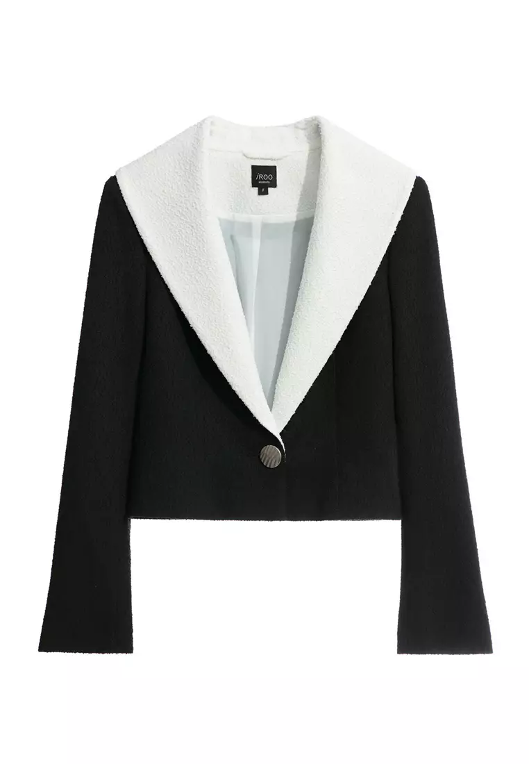 Crop Blazer With Contrast Wide Collar