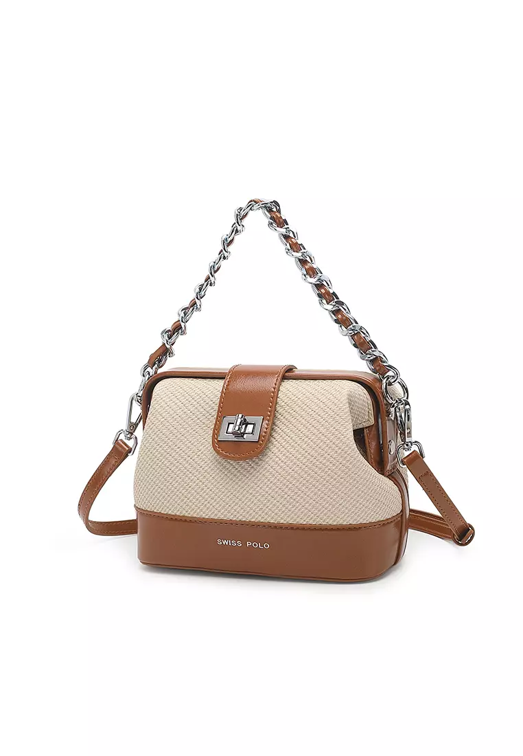 Women's Top Handle Bag / Sling Bag / Crossbody Bag / Shoulder Bag - Light Yellow / Brown