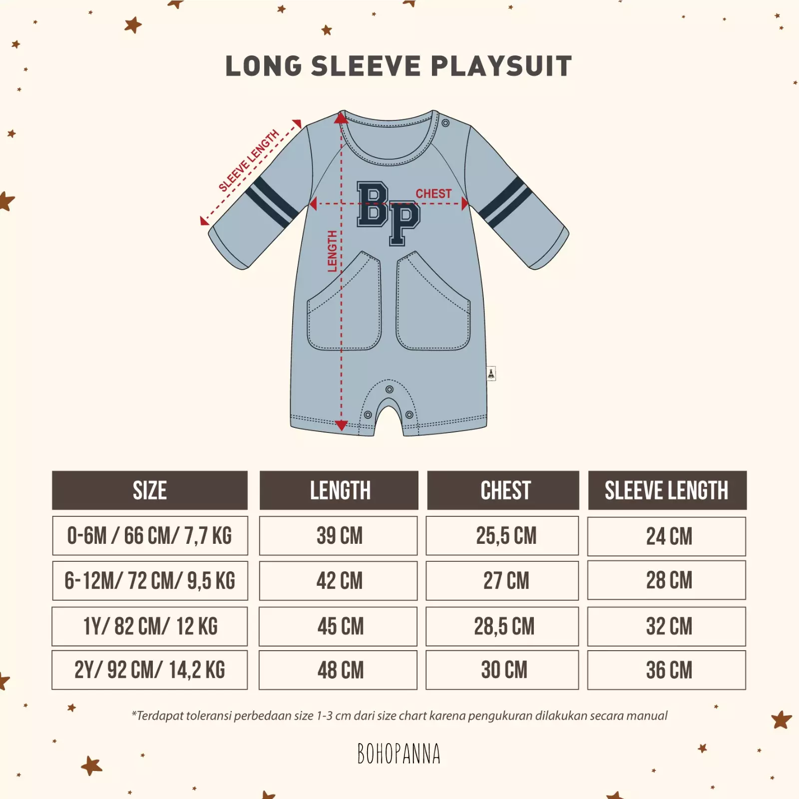 BOHOPANNA - LONG SLEEVE PLAYSUIT - JUMPER BAYI - DUSTY BLUE