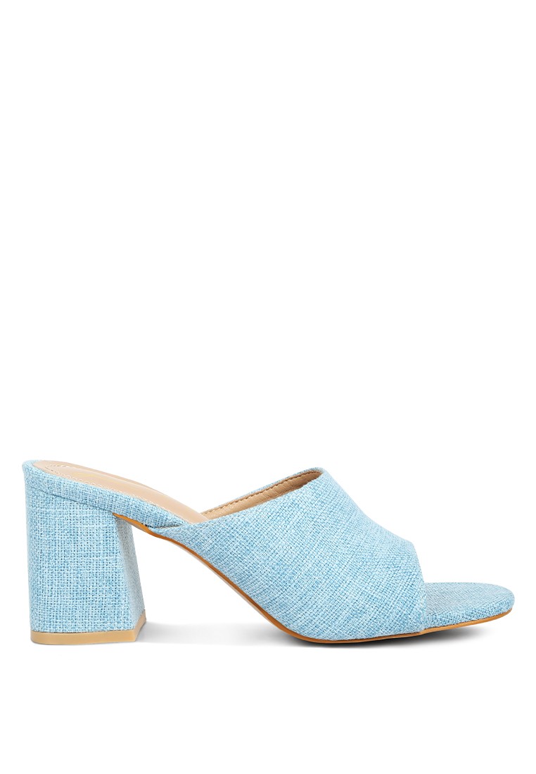 Blue Block Heel Slip On Sandals