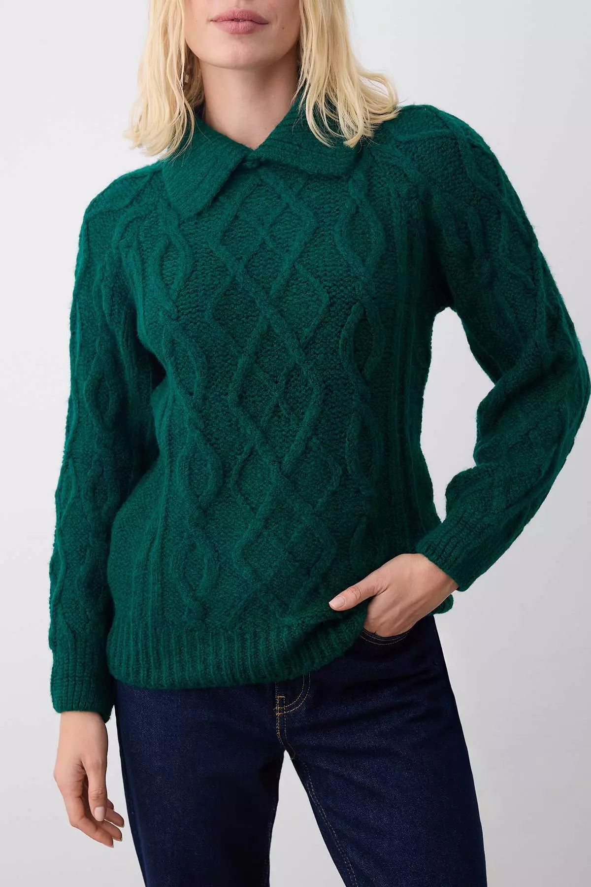 Duck Head Green Soft Textured Knit Patterned Knitwear Sweater