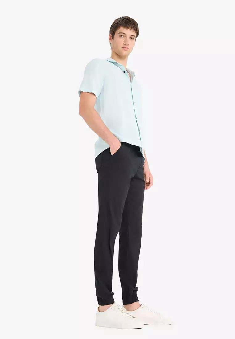 Slim Fit Waist Lace-Up Gabardine Trousers