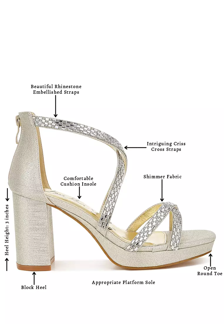 Sandal Bertali Hiasan Berlian Imitasi dalam Warna Emas