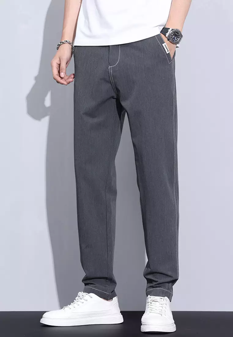 彈性腰圍修身長褲