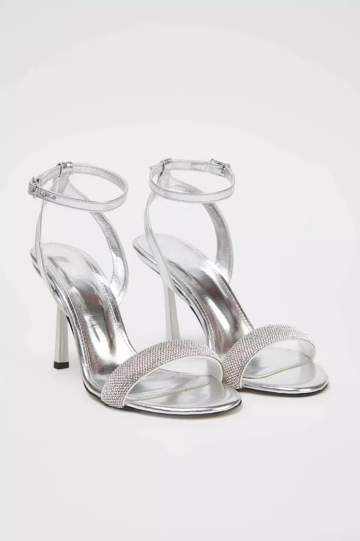 Silver Stone Almond Toe Women's Evening Dress Thin Heeled Sandals Takss25To00049