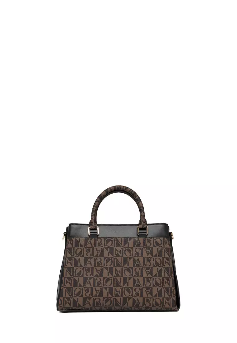 Black Lara Monogram Satchel Bag