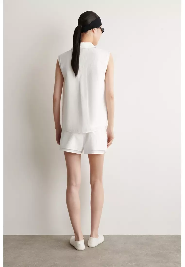 LAYERED DRAWSTRING COTTON-POPLIN SHORTS