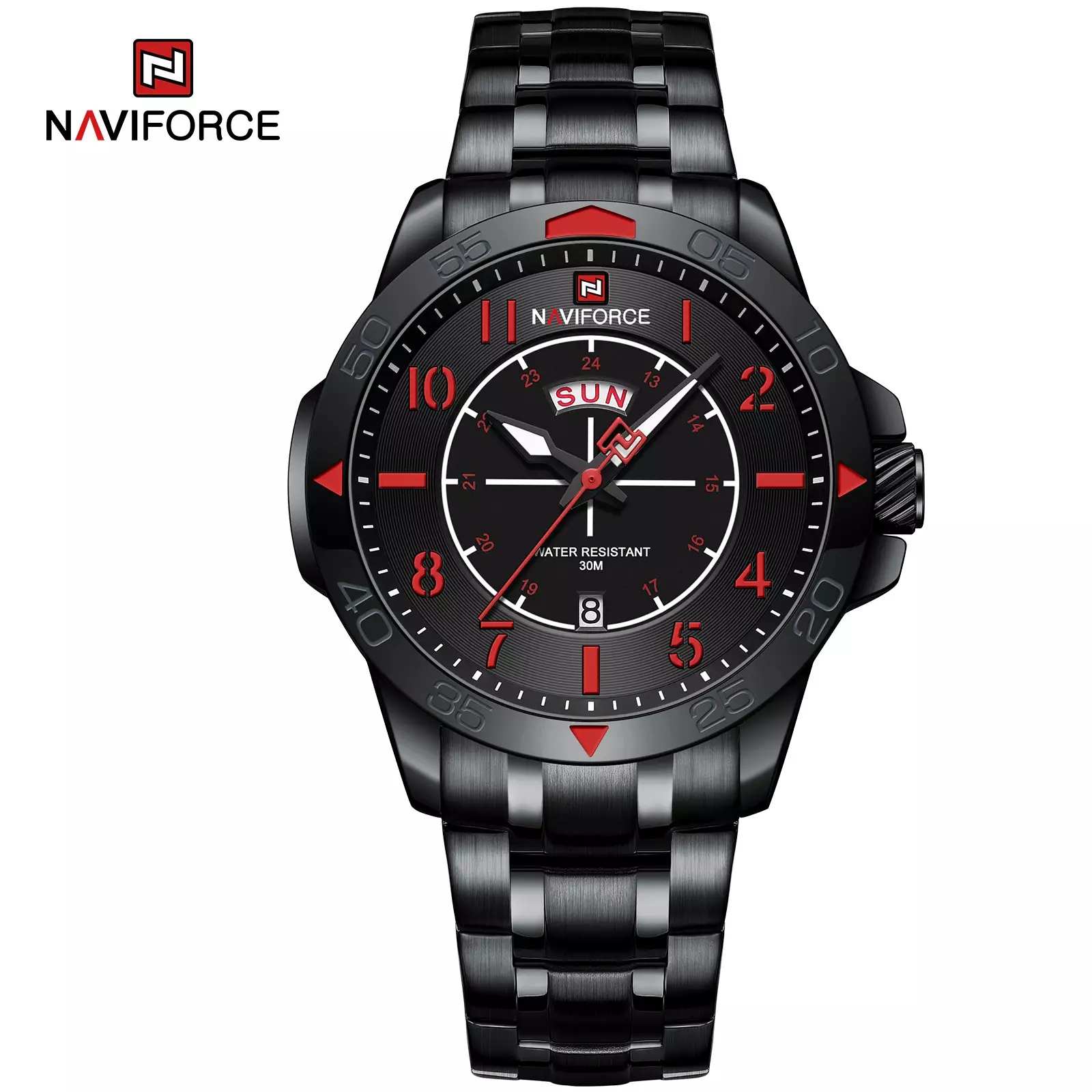 Naviforce Jam Tangan Pria - Black Red - Stainless Steel - NF-9204MS-BK-4.9